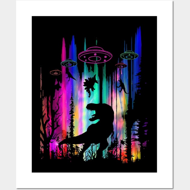 UFO Dinosaurs Rex Aliens Sci-fi Spaceship Wall Art by anumakram676